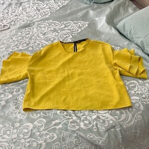 Zara Yellow Ruffle Sleeve Crop Top